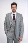 Checked Slim Fit Light Grey Men Suit - Wessi