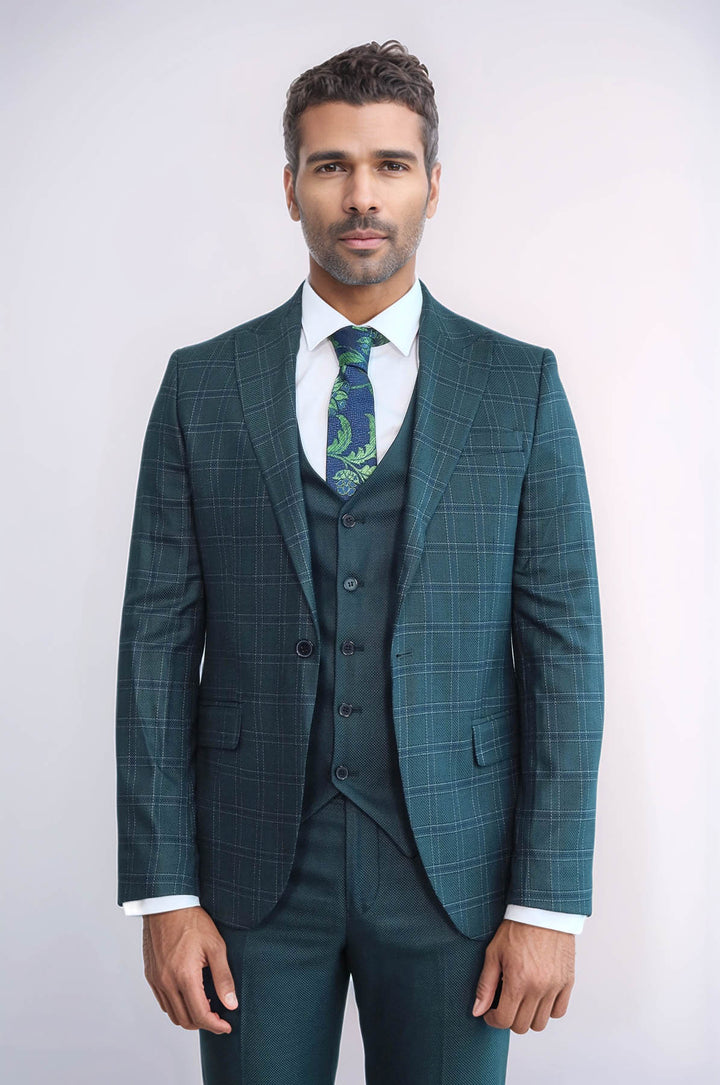Traje de hombre verde ajustado a cuadros - Wessi