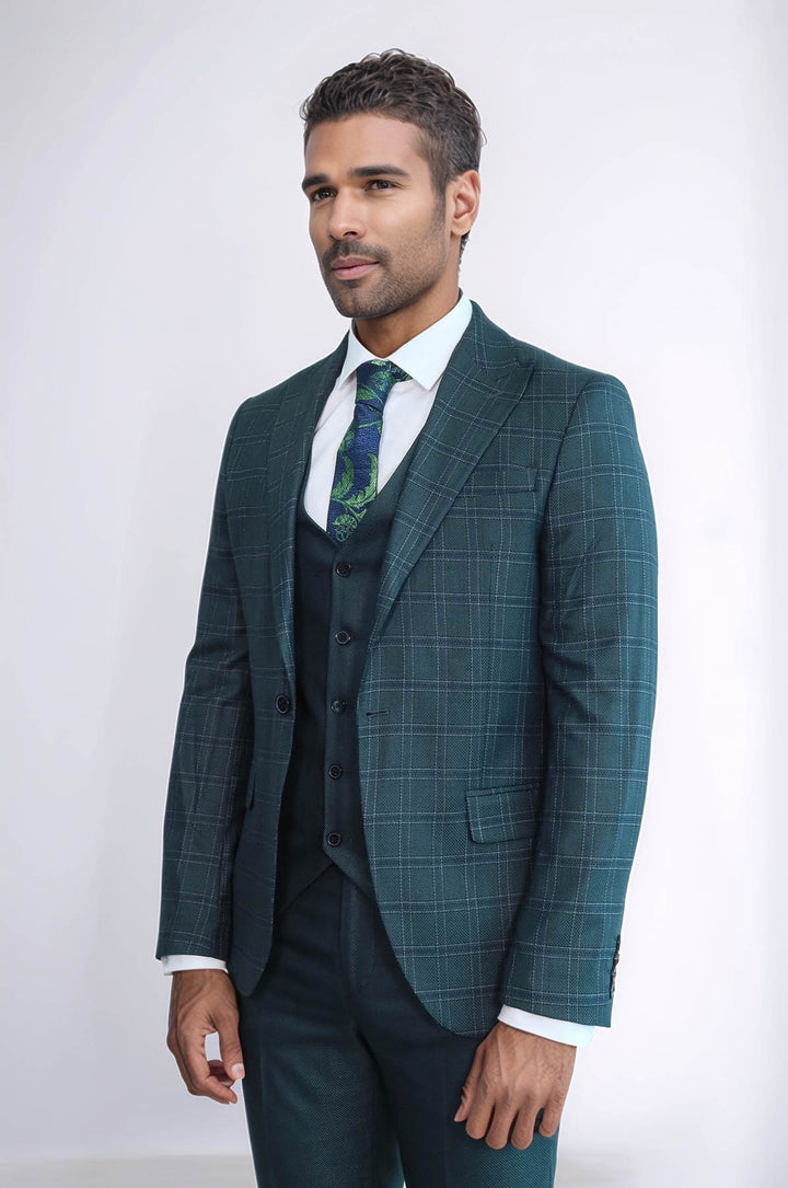 Traje de hombre verde ajustado a cuadros - Wessi