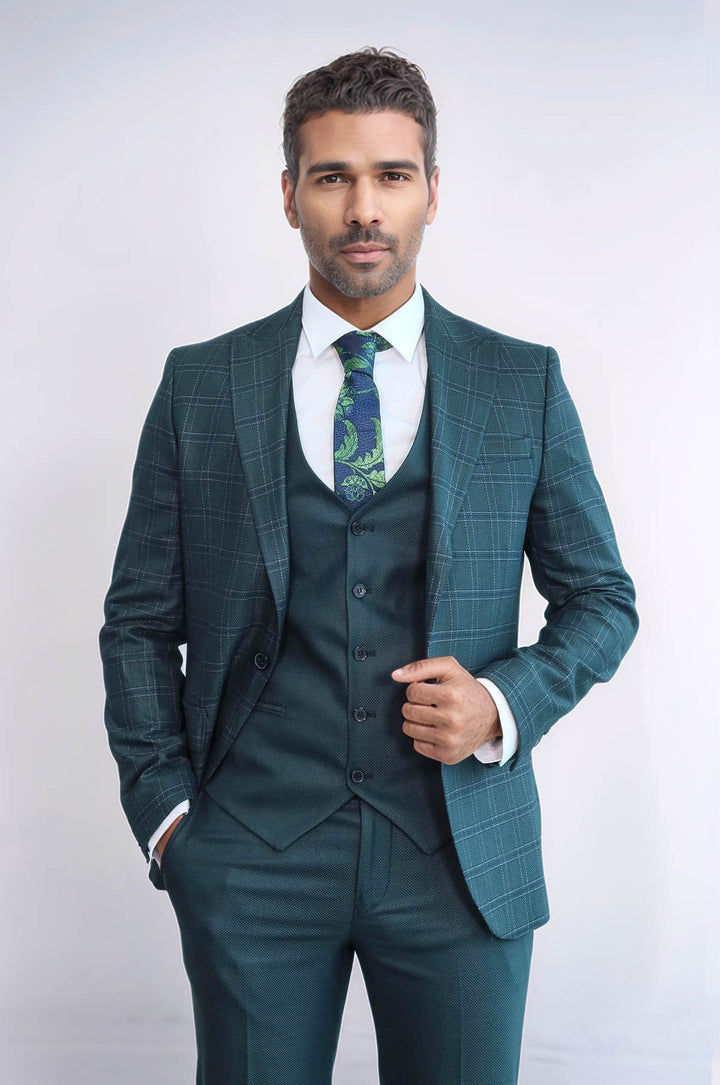 Traje de hombre verde ajustado a cuadros - Wessi