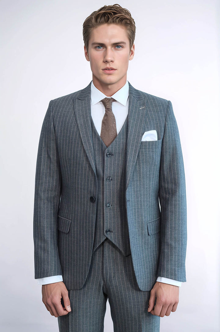 Traje de hombre en color antracita de corte entallado a rayas - Wessi