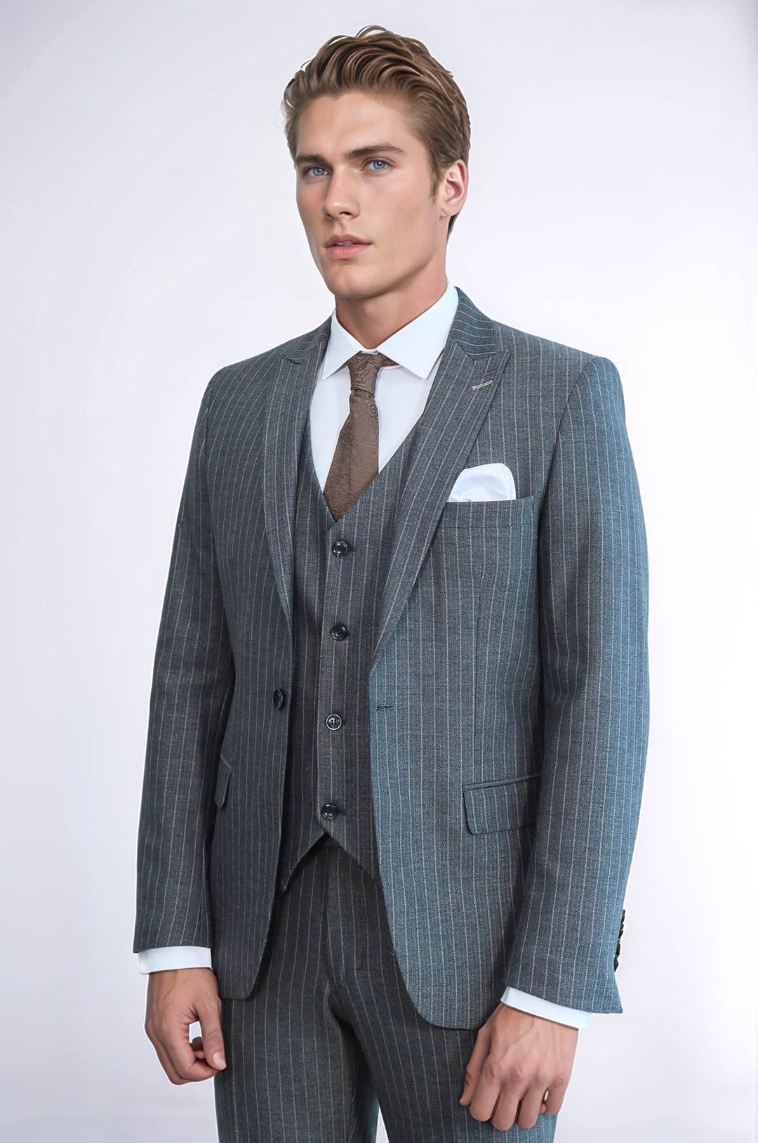 Traje de hombre en color antracita de corte entallado a rayas - Wessi