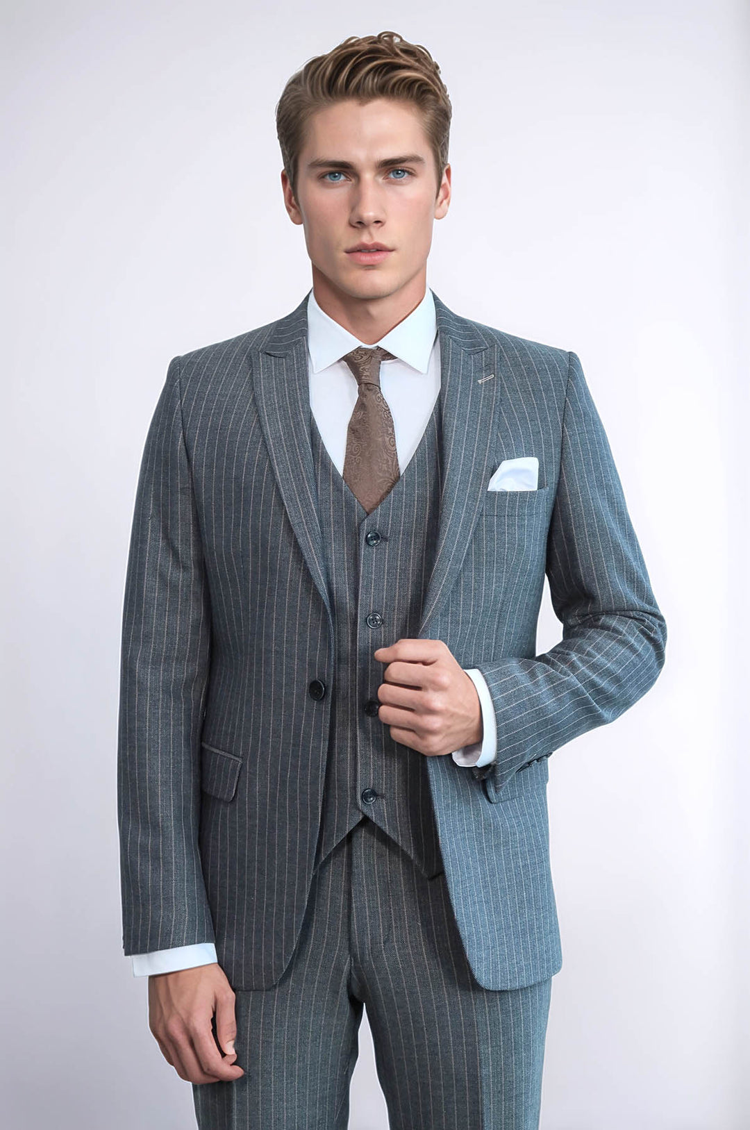 Traje de hombre en color antracita de corte entallado a rayas - Wessi