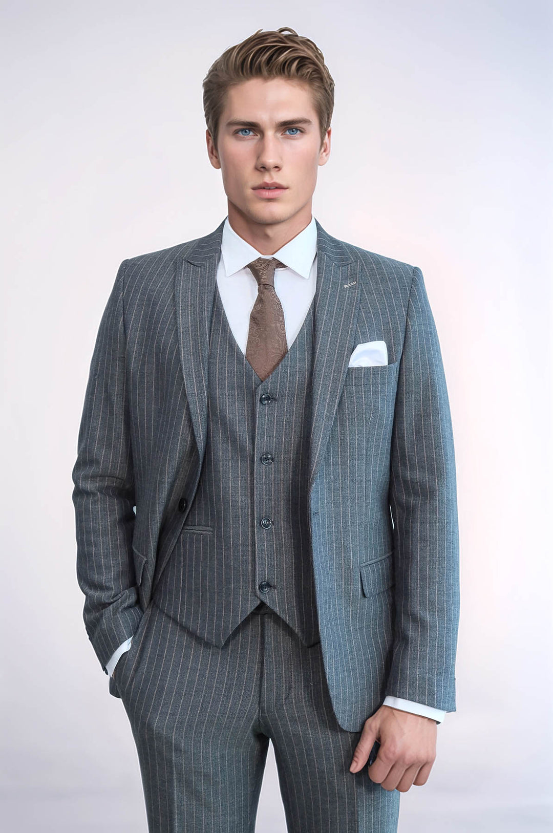 Traje de hombre en color antracita de corte entallado a rayas - Wessi
