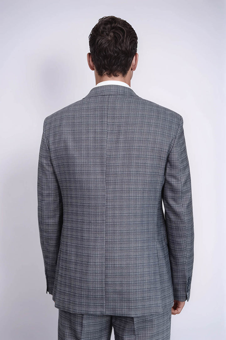 Traje azul marino ajustado con estampado y chaleco para hombre - Wessi