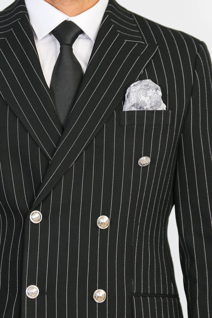 Gümüş Düğme Detaylı Siyah Takım Elbise - Wessi