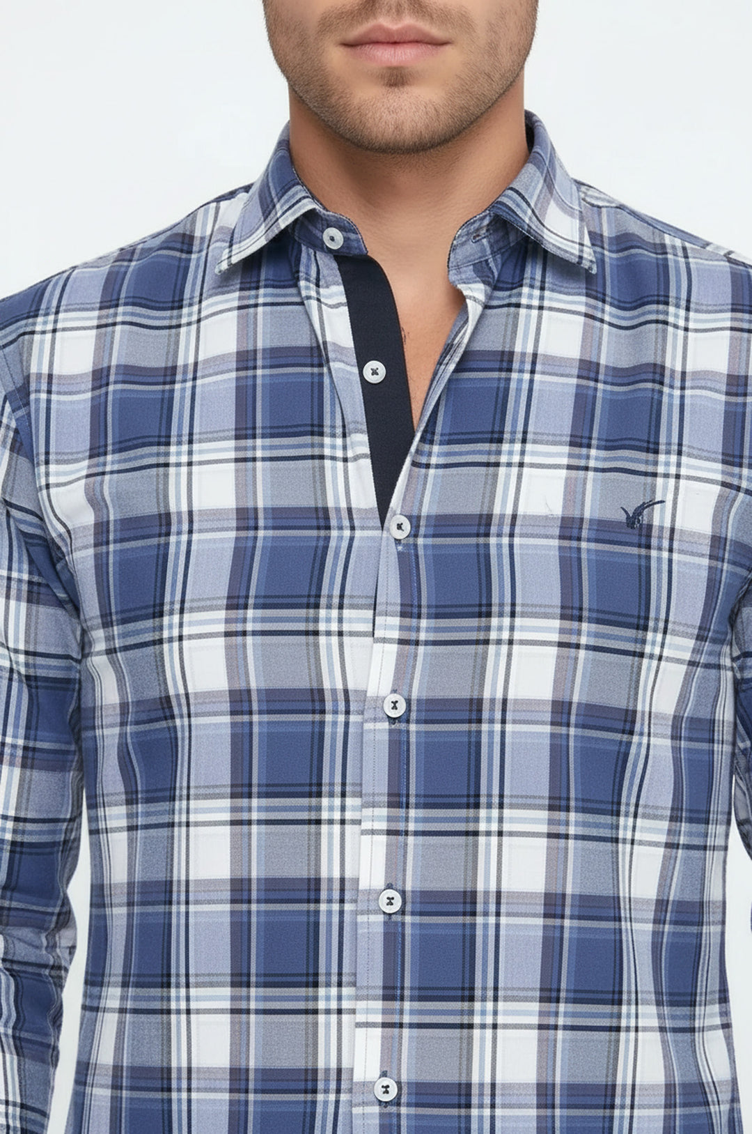 Slim Fit Plaid Patterned Navy Blue Shirt - Wessi