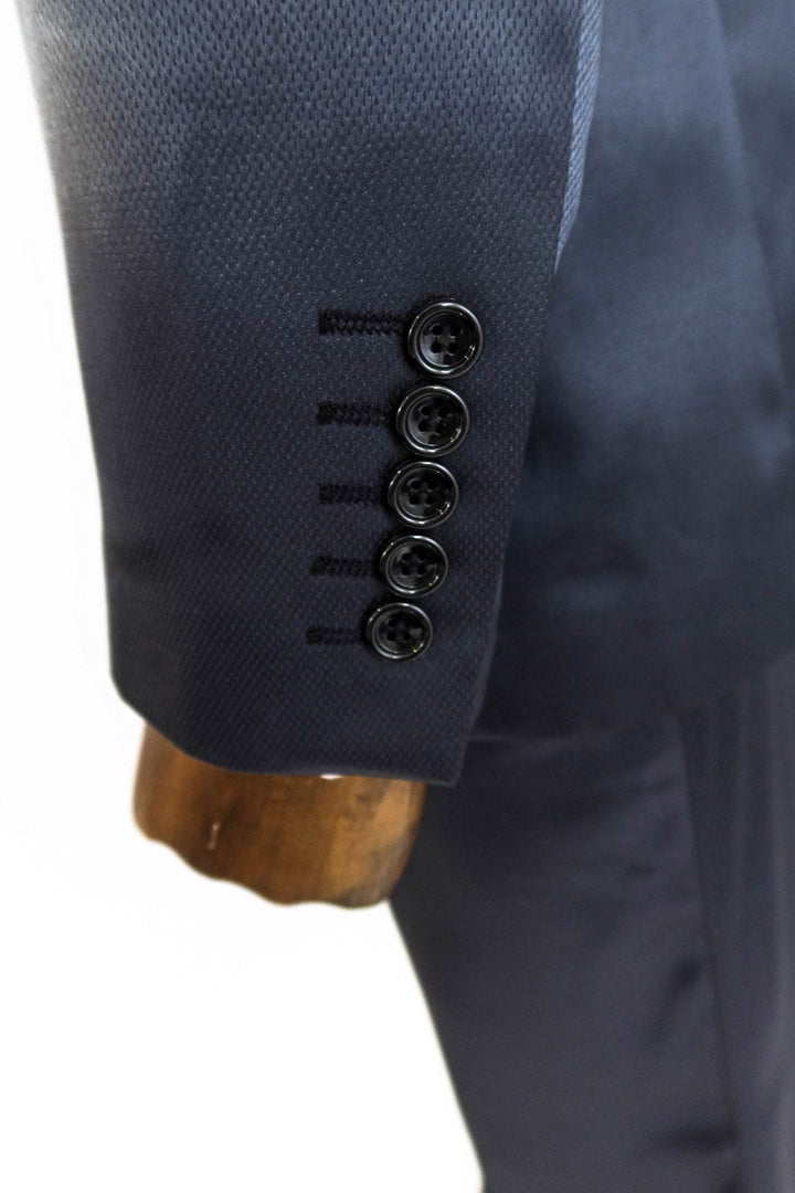 Two Buttons Two Piece Slim Fit Satin Navy Blue Men Suit