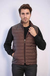 Quilted Sleeveless Brown Men Down Vest - Wessi
