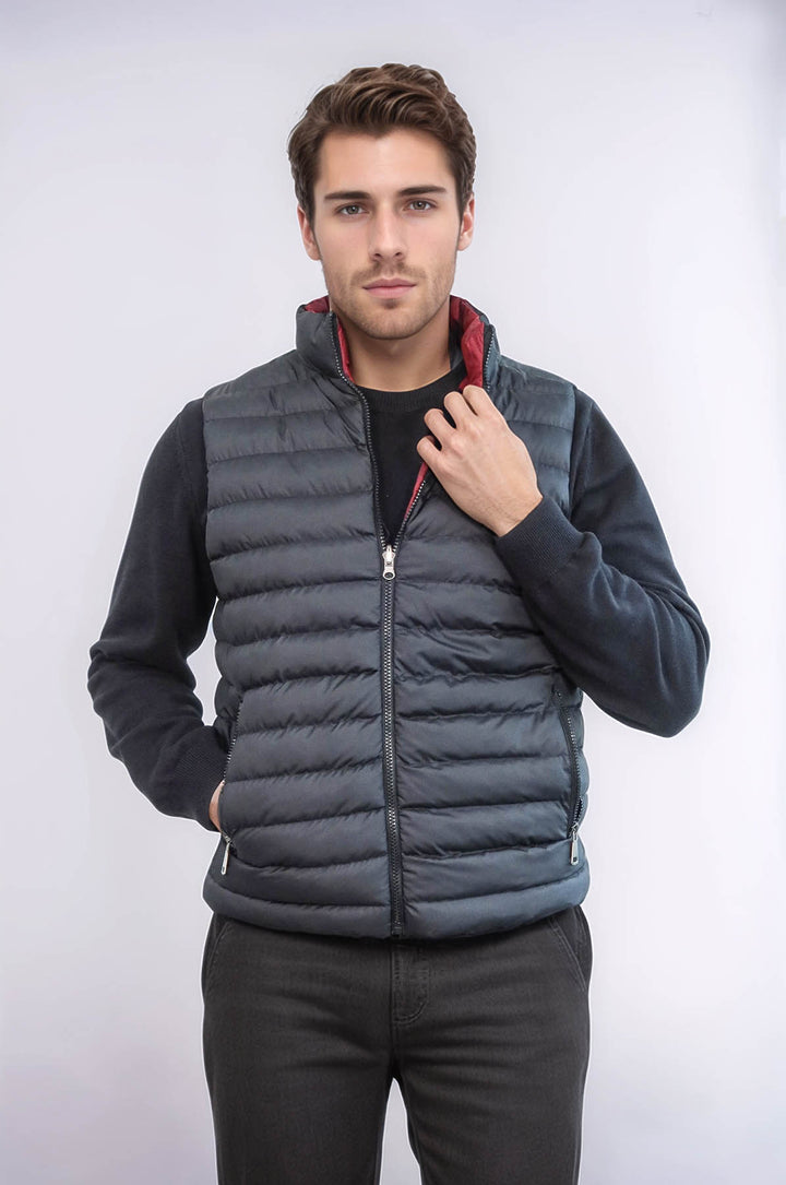 Reversible Quilted Standing Collar Black Men Down Vest - Wessi