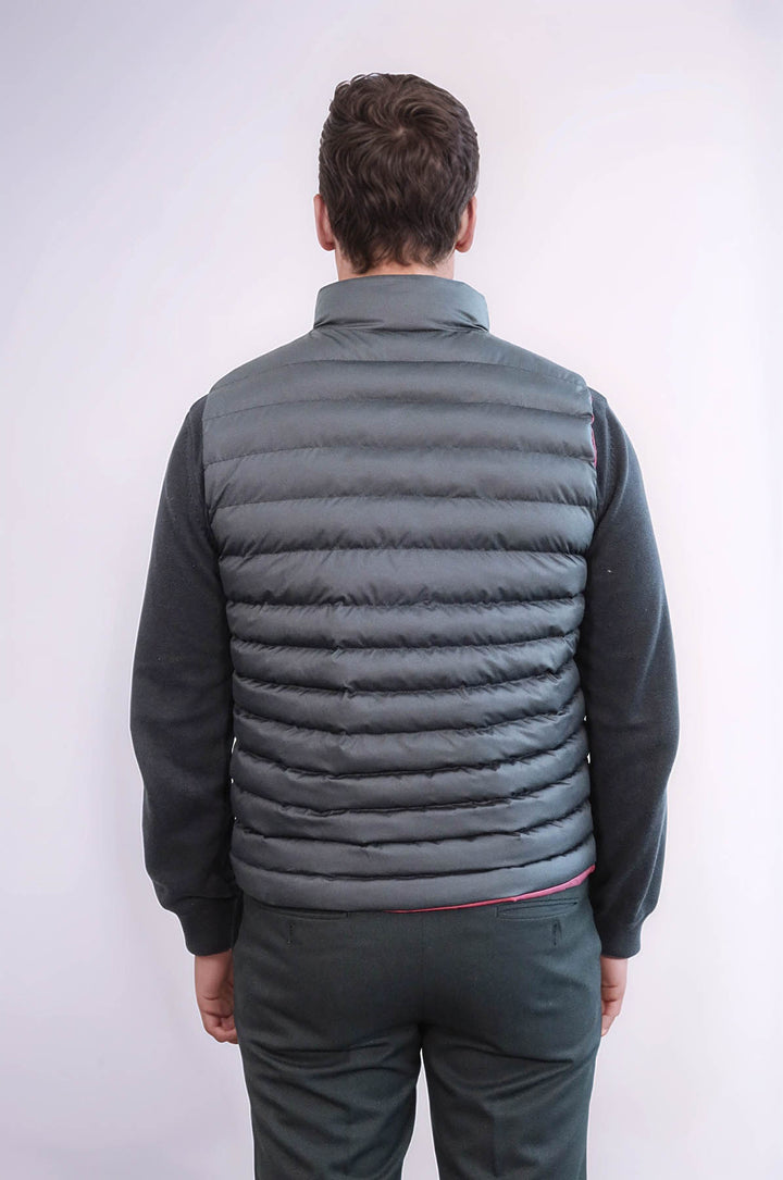 Reversible Quilted Standing Collar Black Men Down Vest - Wessi