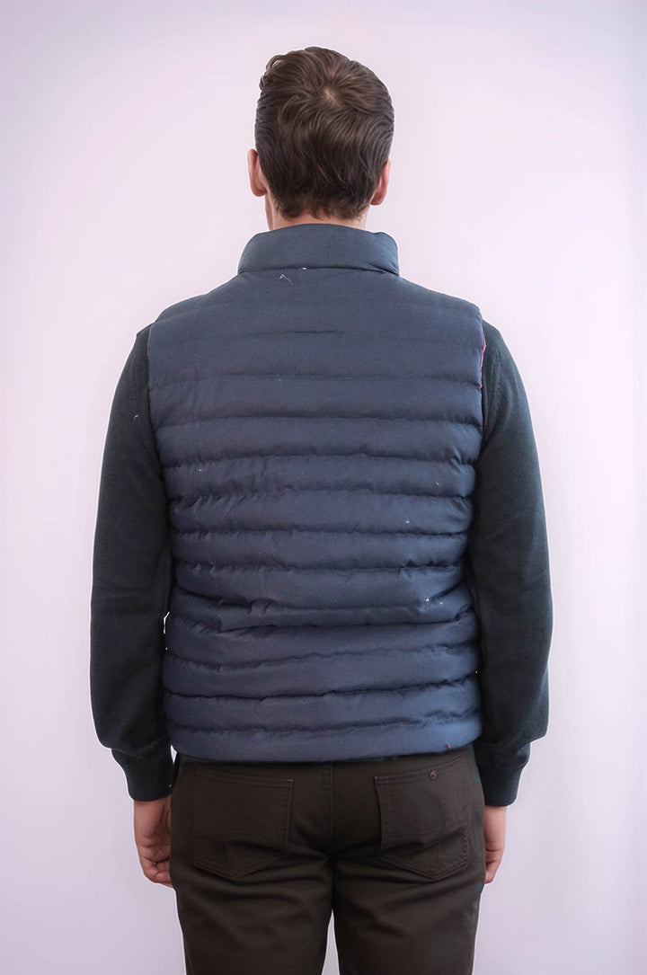 Reversible Quilted Standing Collar Navy Blue Men Down Vest - Wessi