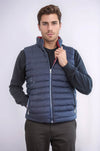 Reversible Quilted Standing Collar Navy Blue Men Down Vest - Wessi