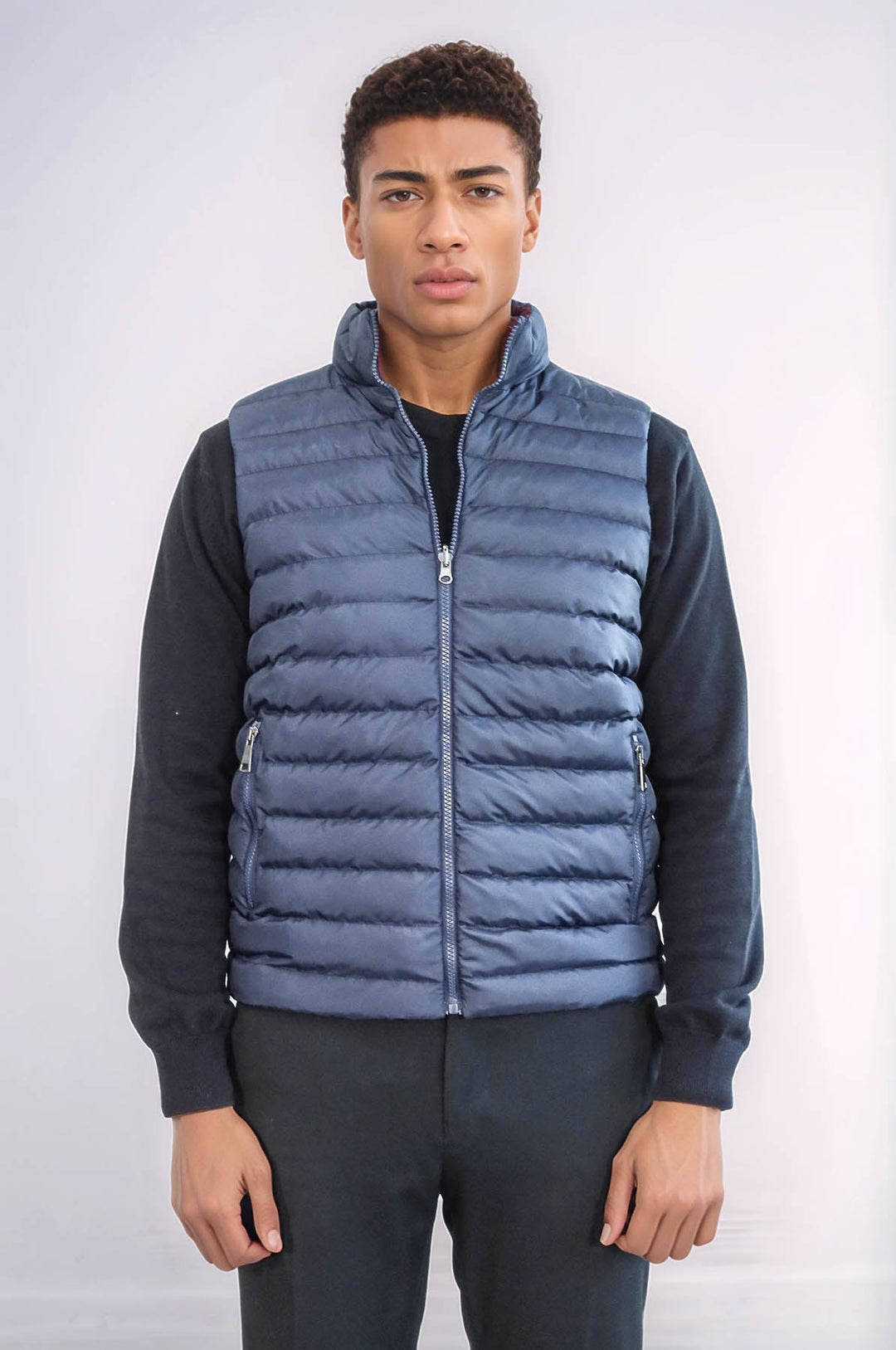 Reversible Puffer Sax Blue Men Down Vest - Wessi