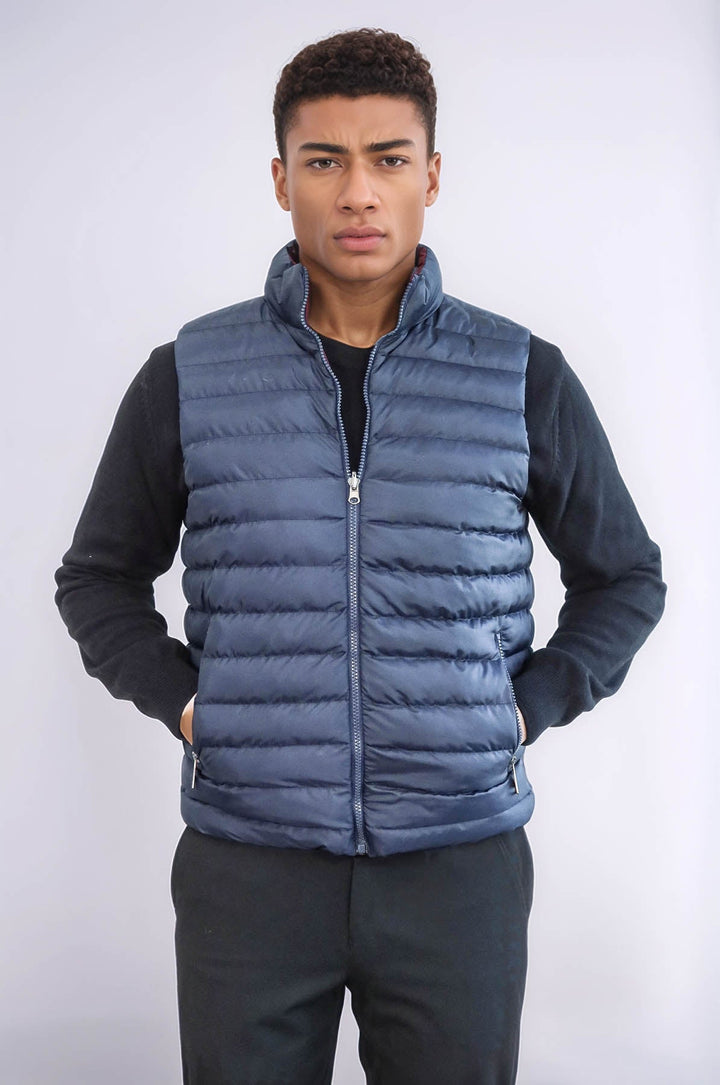 Reversible Puffer Sax Blue Men Down Vest - Wessi