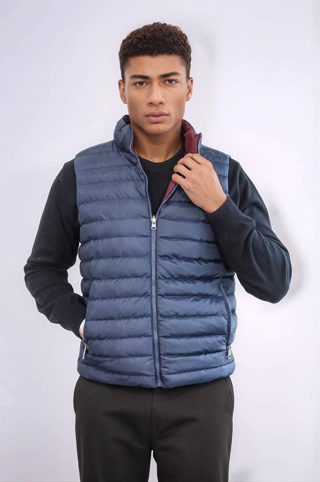 Reversible Puffer Sax Blue Men Down Vest - Wessi