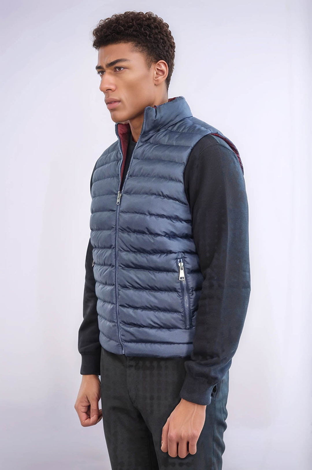 Reversible Puffer Sax Blue Men Down Vest - Wessi