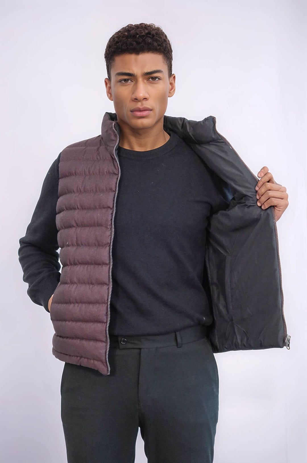 Reversible Puffer Brown Men Down Vest - Wessi