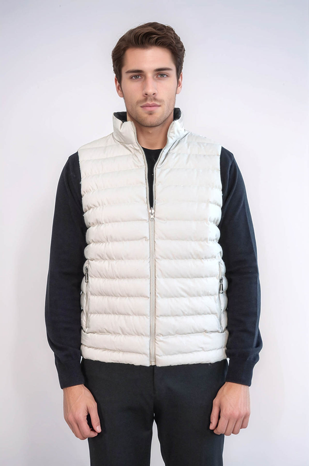 Reversible Puffer Cream Men Down Vest - Wessi