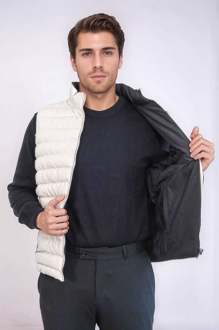 Reversible Puffer Cream Men Down Vest - Wessi