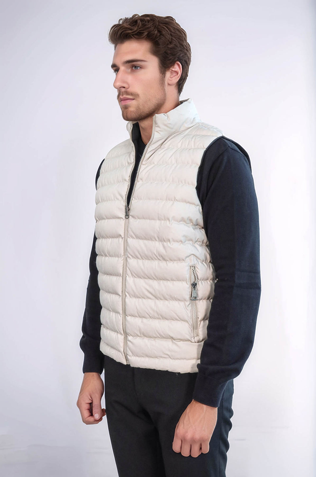 Reversible Puffer Cream Men Down Vest - Wessi
