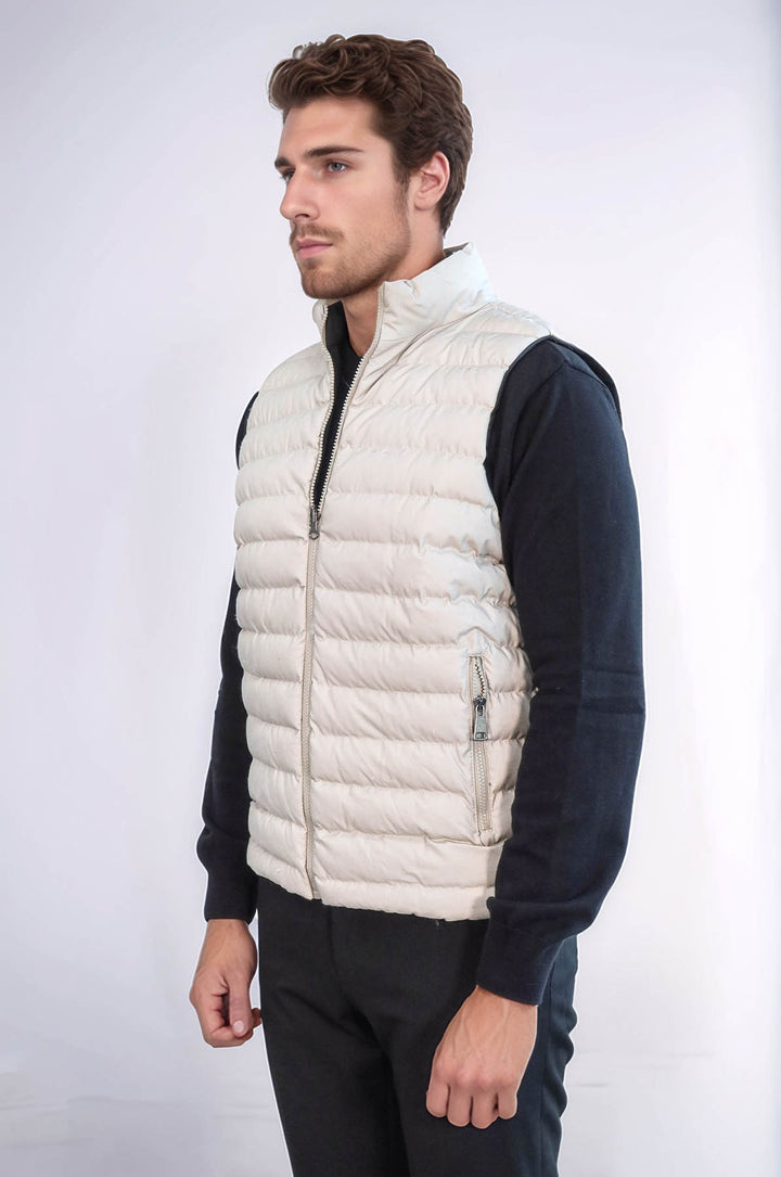 Reversible Puffer Cream Men Down Vest - Wessi