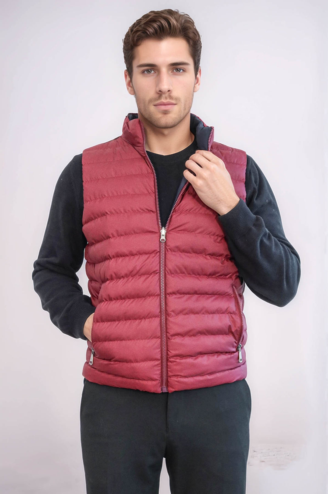 Reversible Puffer Burgundy Men Down Vest - Wessi