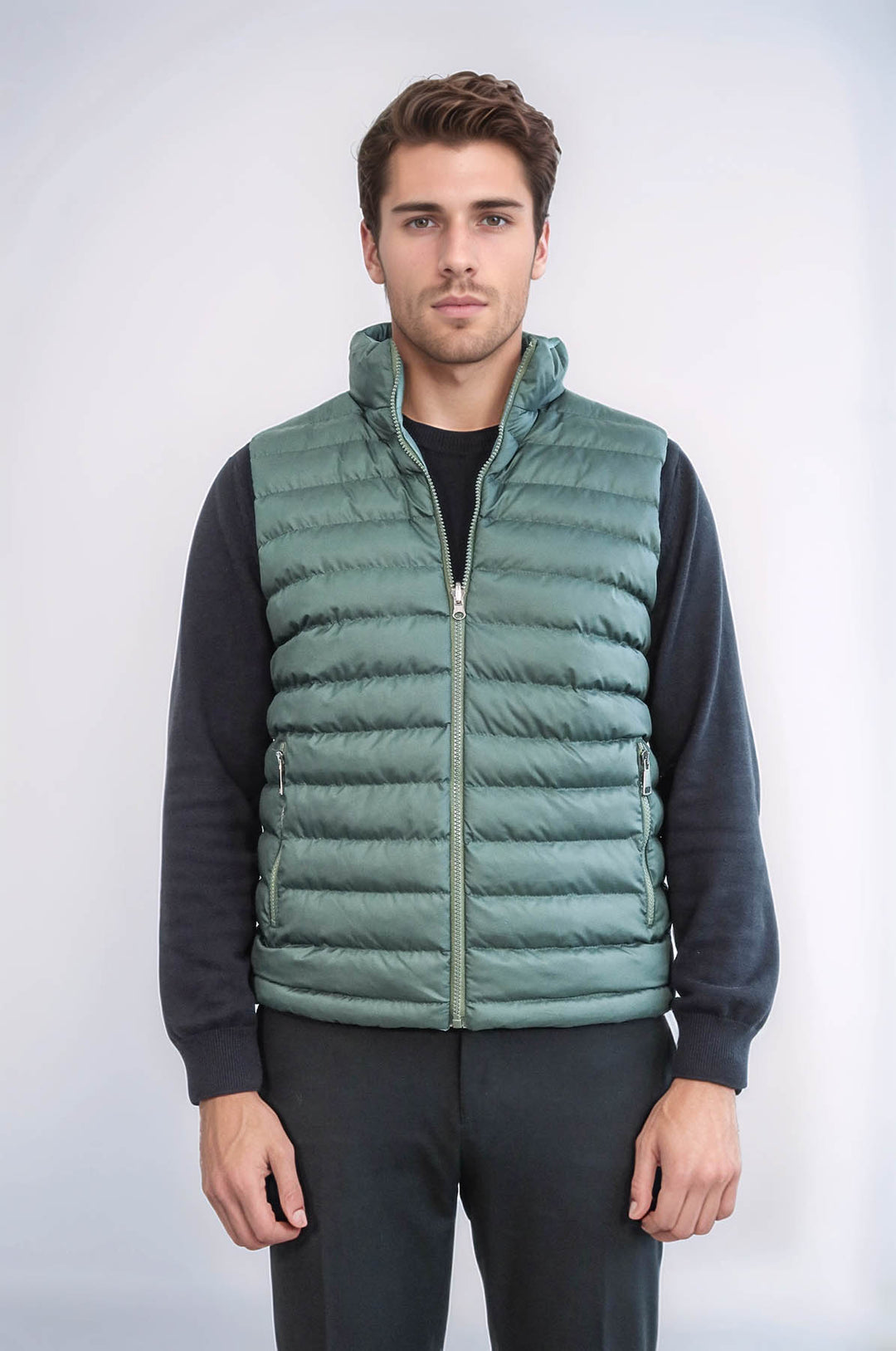 Reversible Puffer Oil Green Men Down Vest - Wessi