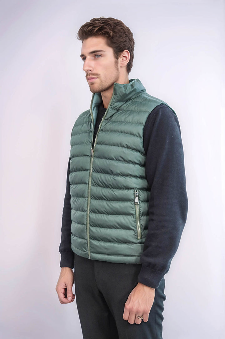Reversible Puffer Oil Green Men Down Vest - Wessi