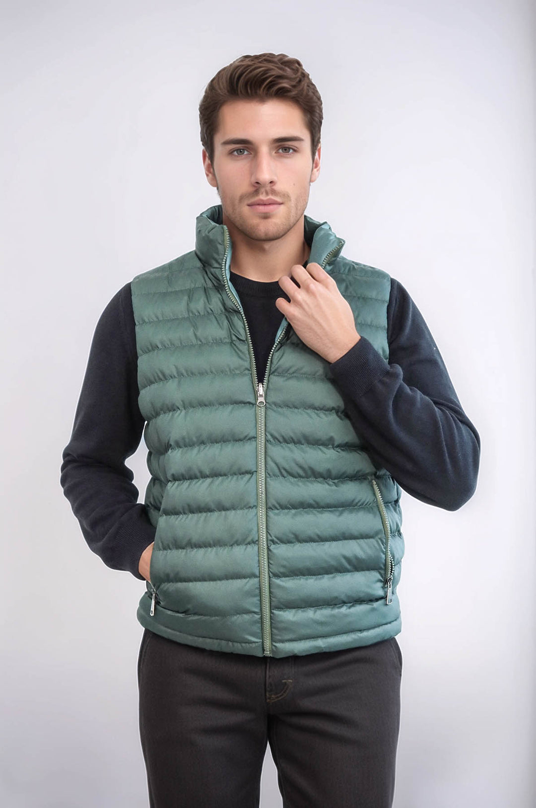 Reversible Puffer Oil Green Men Down Vest - Wessi