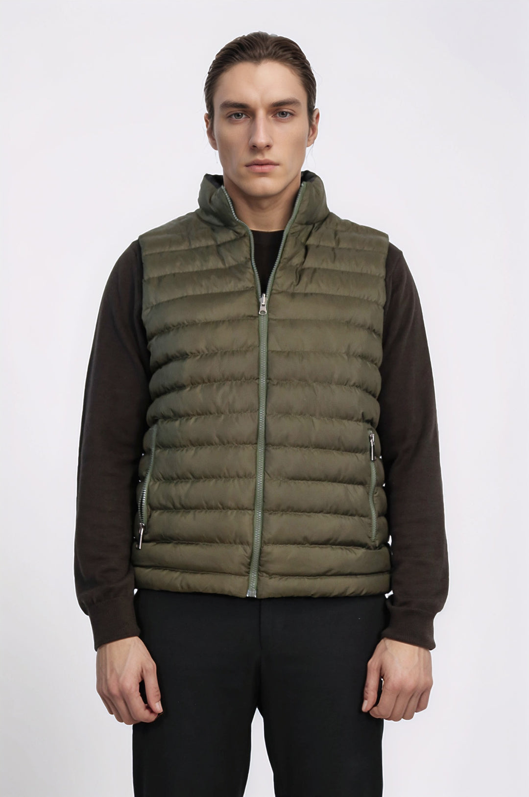 Reversible Puffer Green Men Down Vest - Wessi