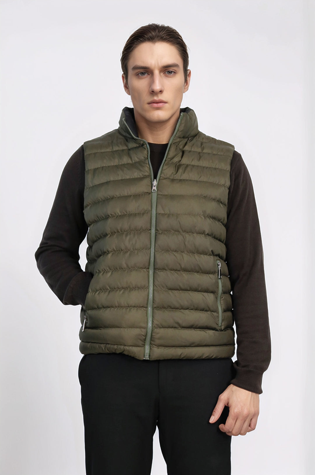 Reversible Puffer Green Men Down Vest - Wessi