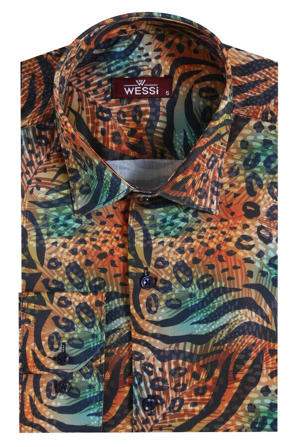 Camisa de hombre multicolor de manga larga con estampado animal - Wessi