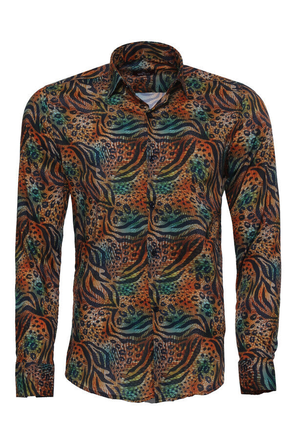 Animal Patterned Long Sleeves Multicolor Men Shirt - Wessi