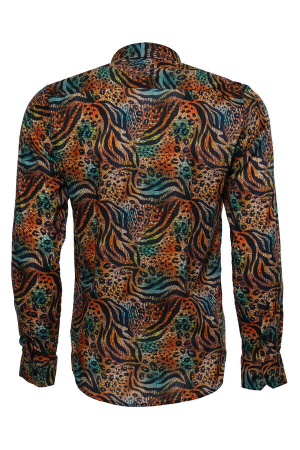 Camisa de hombre multicolor de manga larga con estampado animal - Wessi