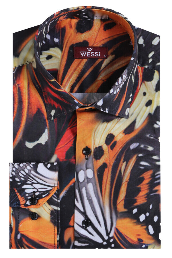 Camisa de hombre multicolor de manga larga con estampado animal - Wessi