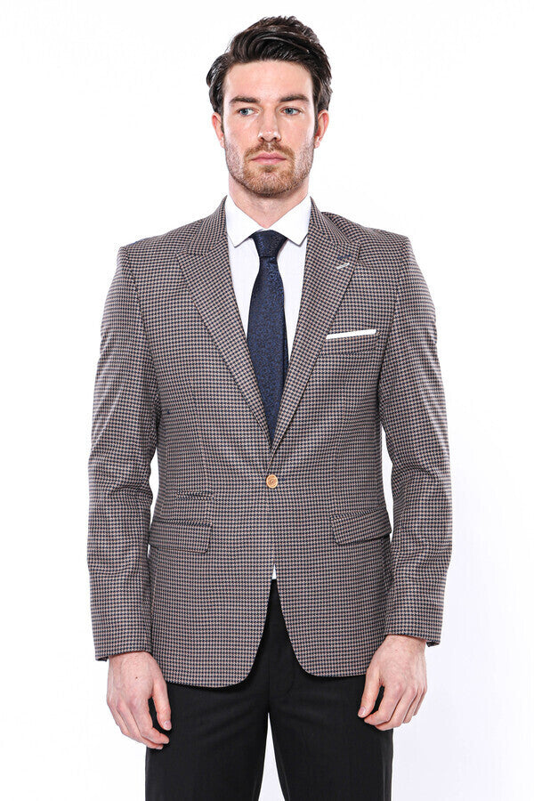 Patterned Navy Slim-Fit Blazer - Wessi