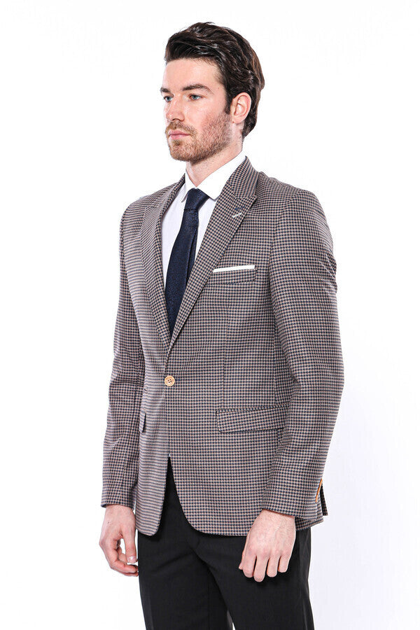 Patterned Navy Slim-Fit Blazer - Wessi