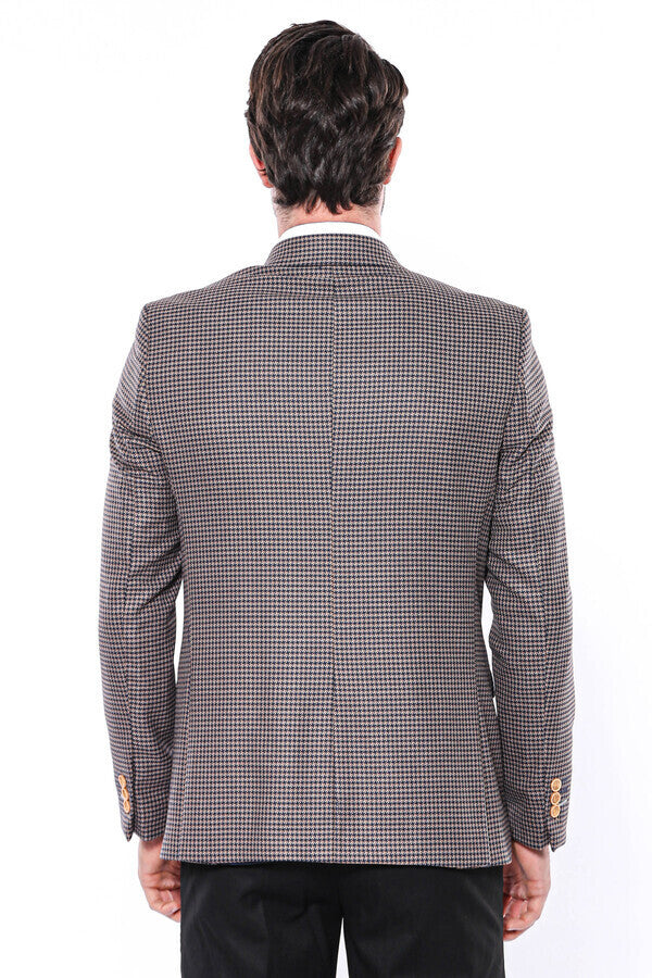 Patterned Navy Slim-Fit Blazer - Wessi