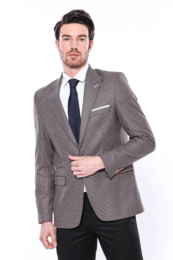 Patterned Navy Slim-Fit Blazer - Wessi