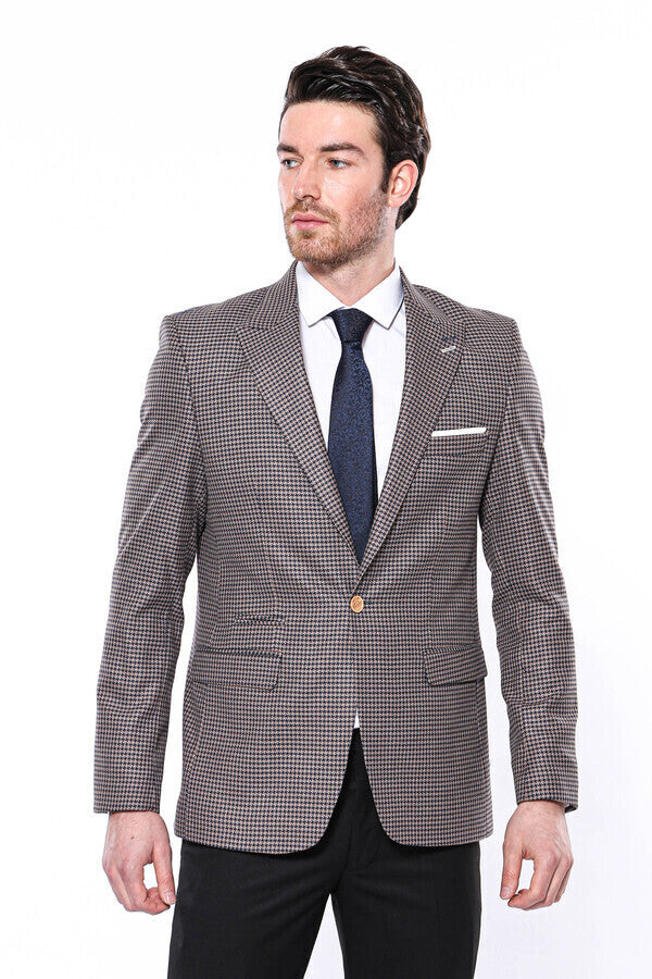 Patterned Navy Slim-Fit Blazer - Wessi