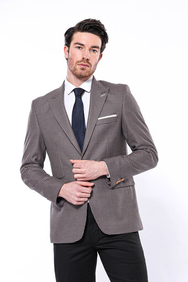 Patterned Navy Slim-Fit Blazer - Wessi