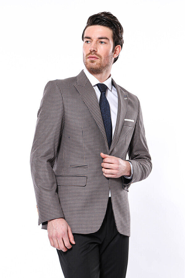 Patterned Navy Slim-Fit Blazer - Wessi