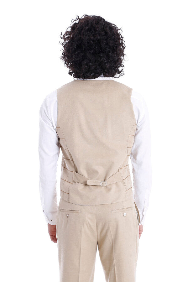 Beige Men Vest Pants Set - Wessi