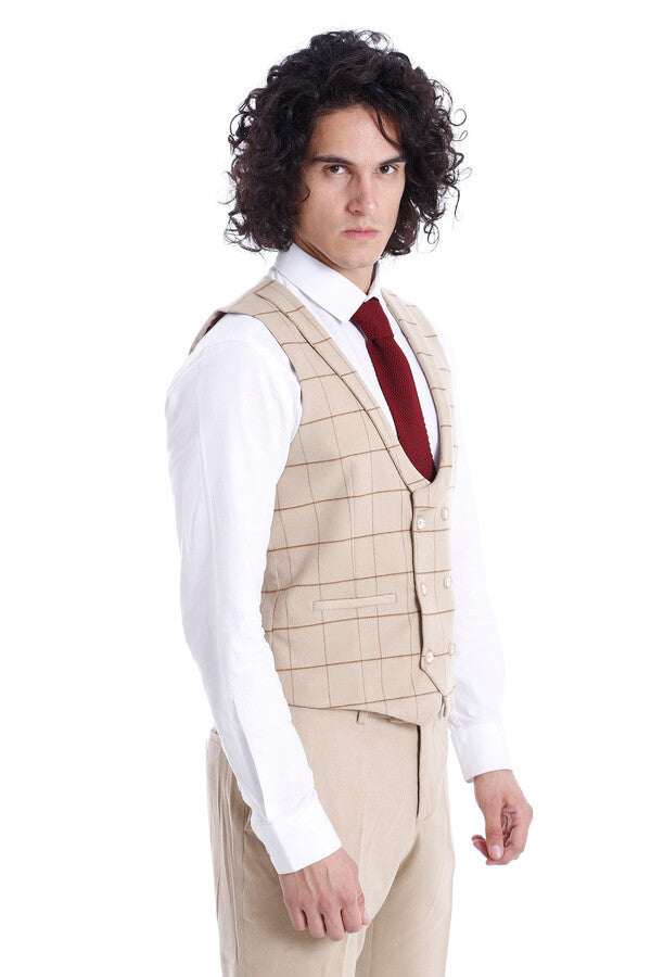 Conjunto de pantalón y chaleco beige para hombre - Wessi