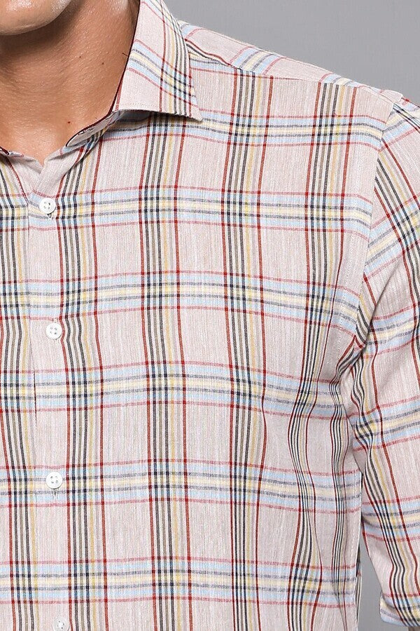 Beige Plaid Slim-Fit Shirt | Wessi - Wessi