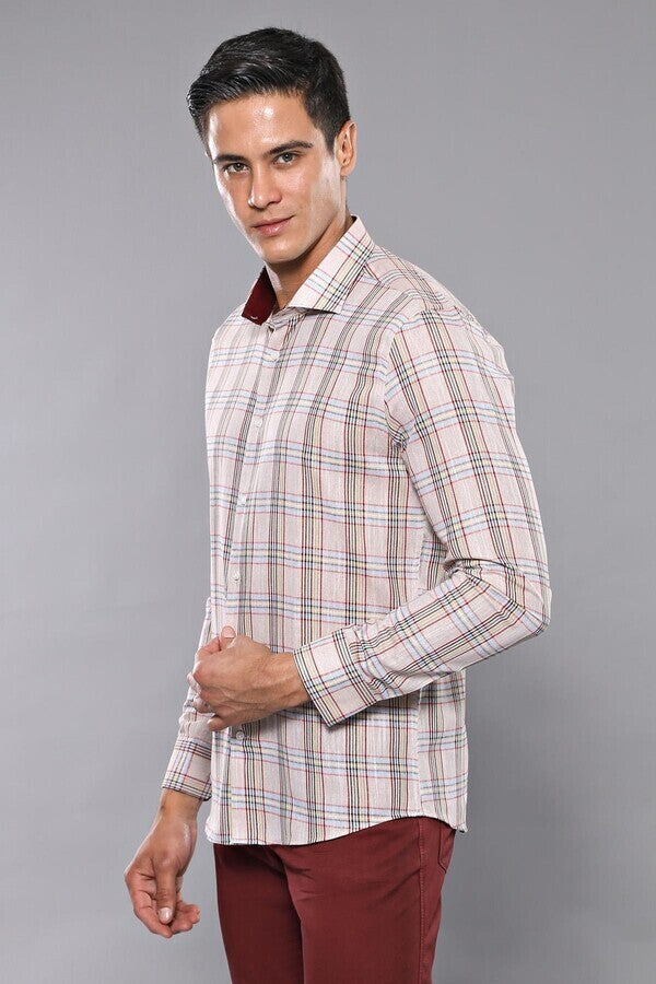 Beige Plaid Slim-Fit Shirt | Wessi - Wessi