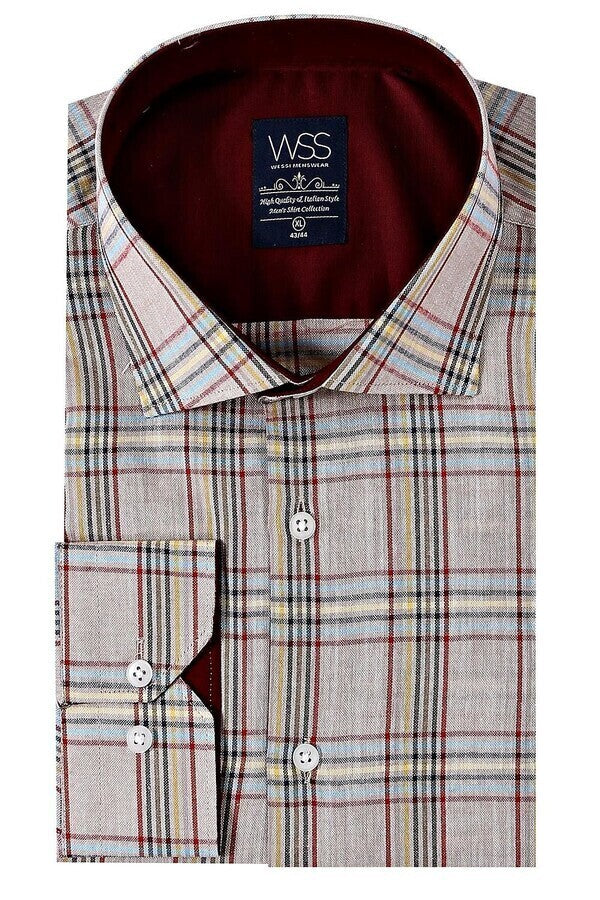 Beige Plaid Slim-Fit Shirt | Wessi - Wessi