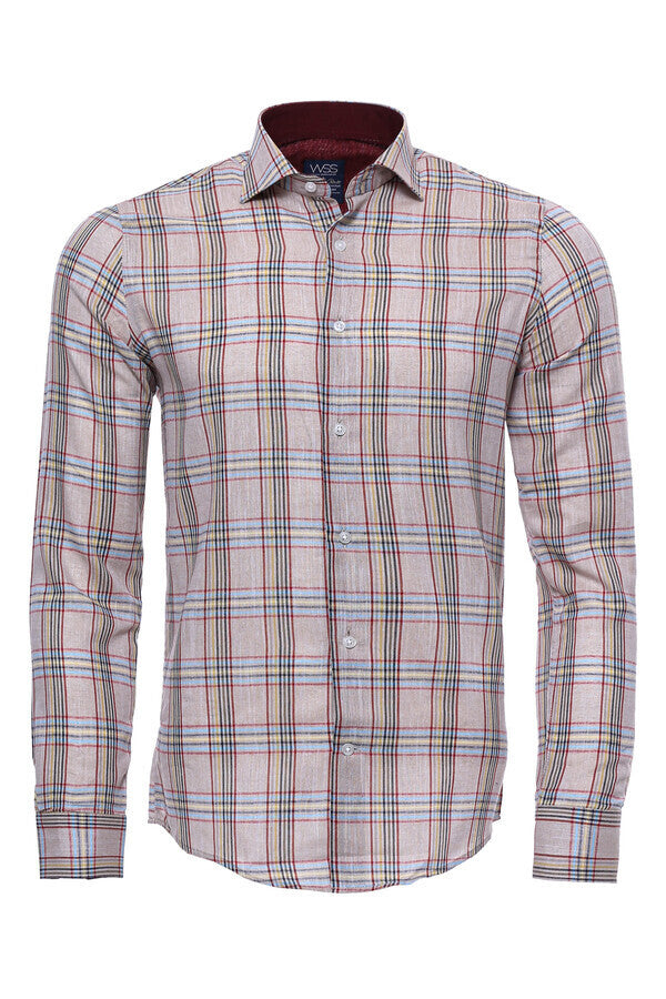 Beige Plaid Slim-Fit Shirt | Wessi - Wessi