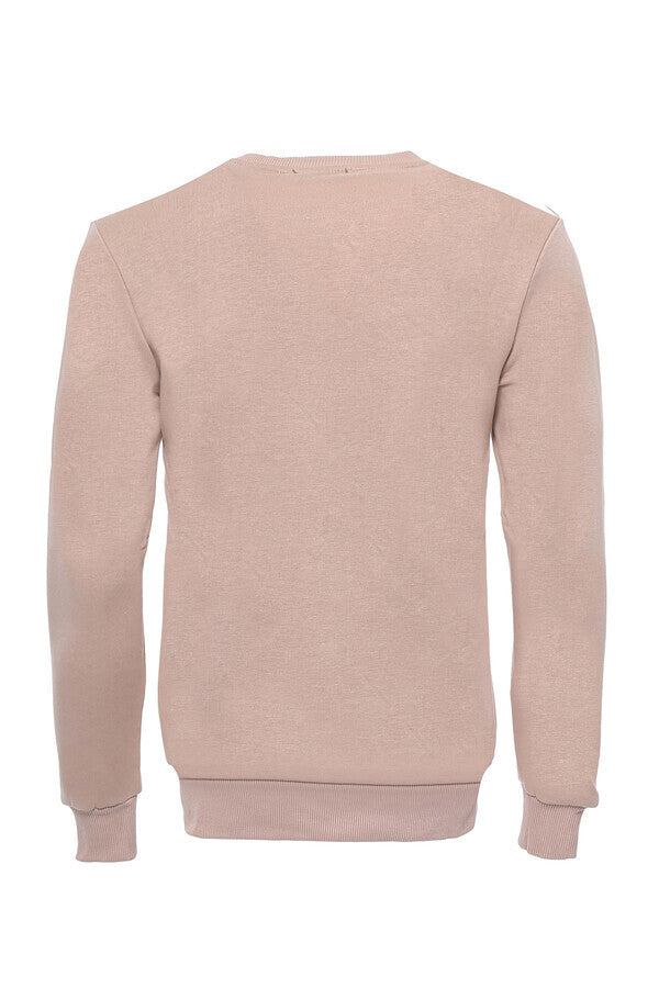 Beige Plain Circle Neck Sweatshirt - Wessi